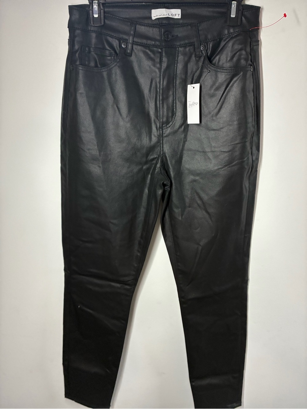 LOFT Black Faux Leather Straight-Leg Pants